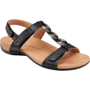 Women's Vionic Farra T-Strap Sandal Black Woven Synthetic SZ. 8